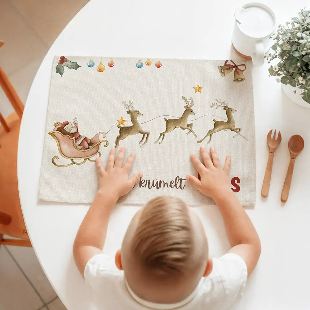 Tischset Kinder personalisiert Weihnachtsmotiv - Rentierschlitten