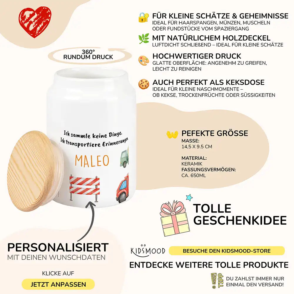 Personalisierbare Keksdose mit Name - Baustelle