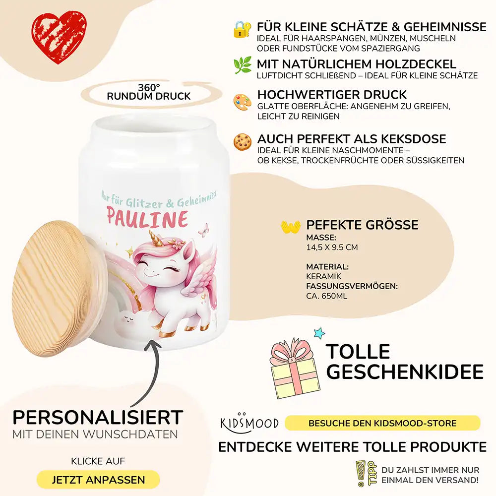 Personalisierbare Keksdose mit Name - Zauberhaftes Einhoen