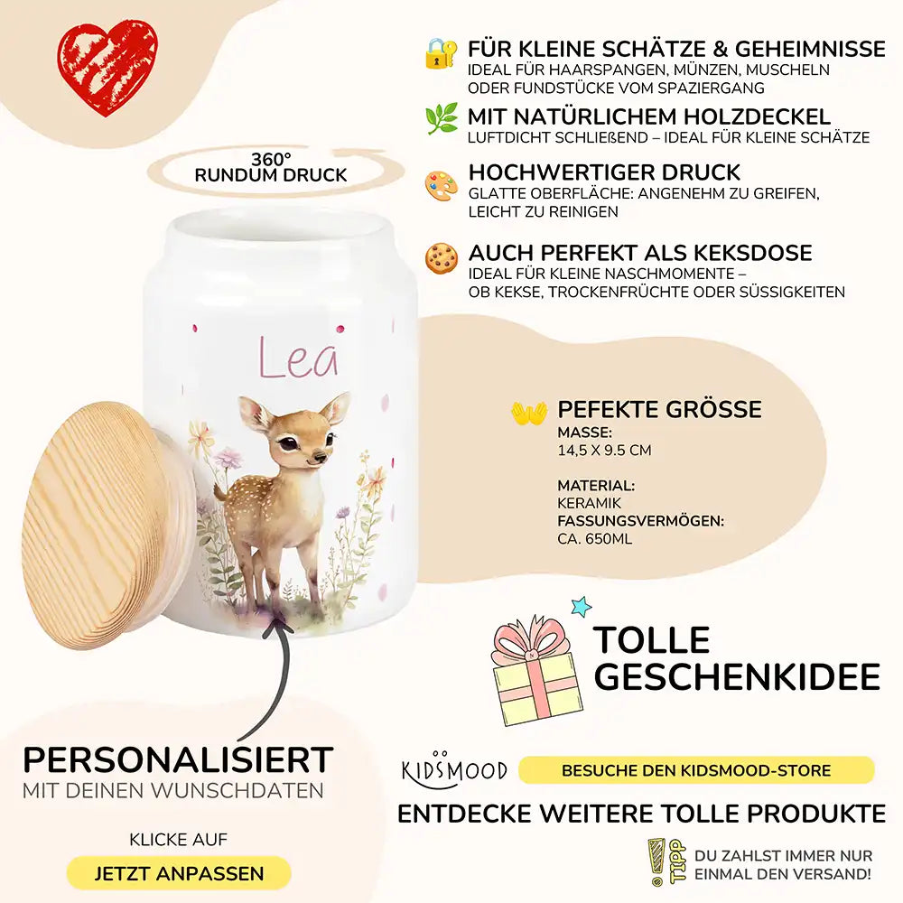 Personalisierbare Keksdose mit Name - Reh