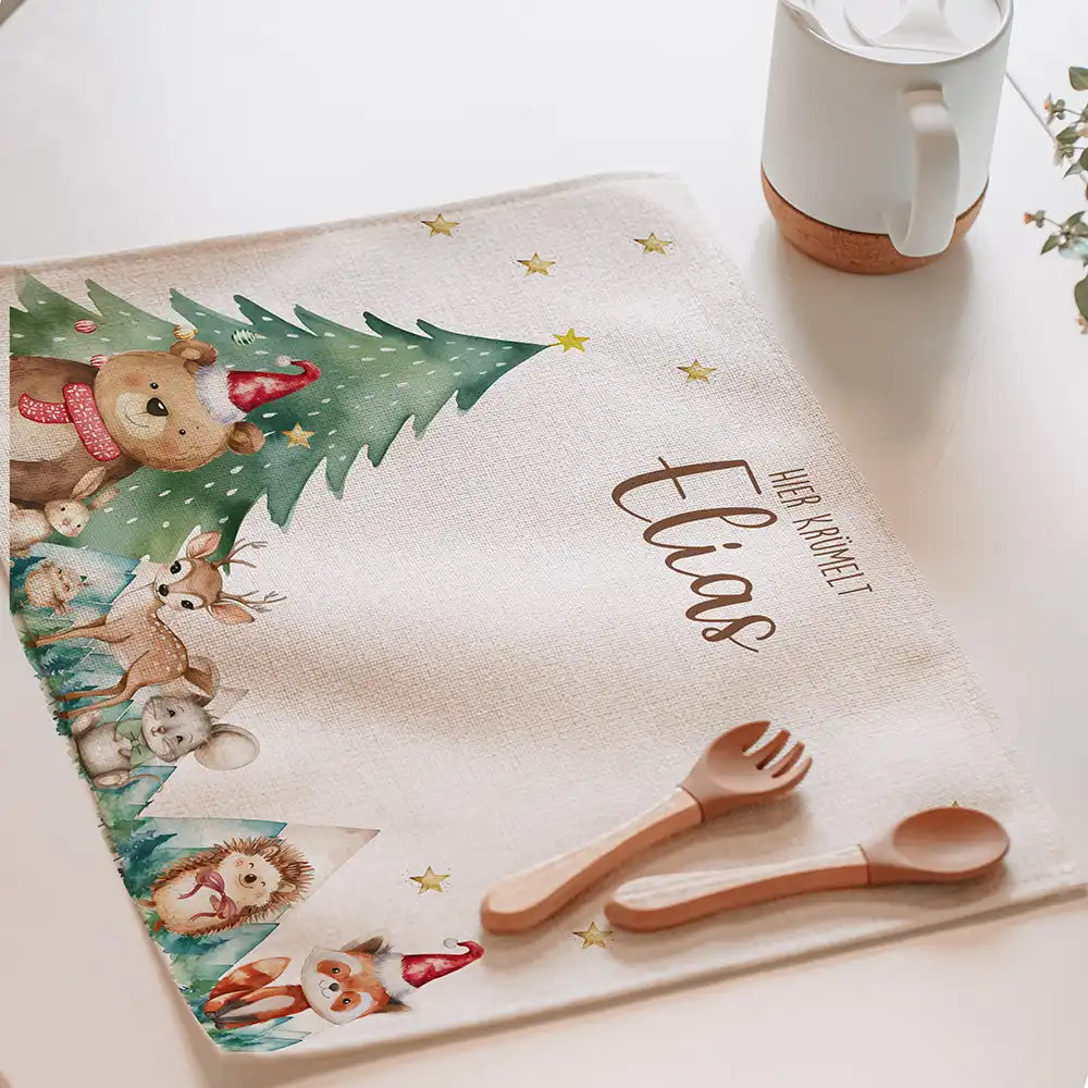 Tischset Kinder personalisiert Weihnachtsmotiv - Tierchen-Abenteuerland