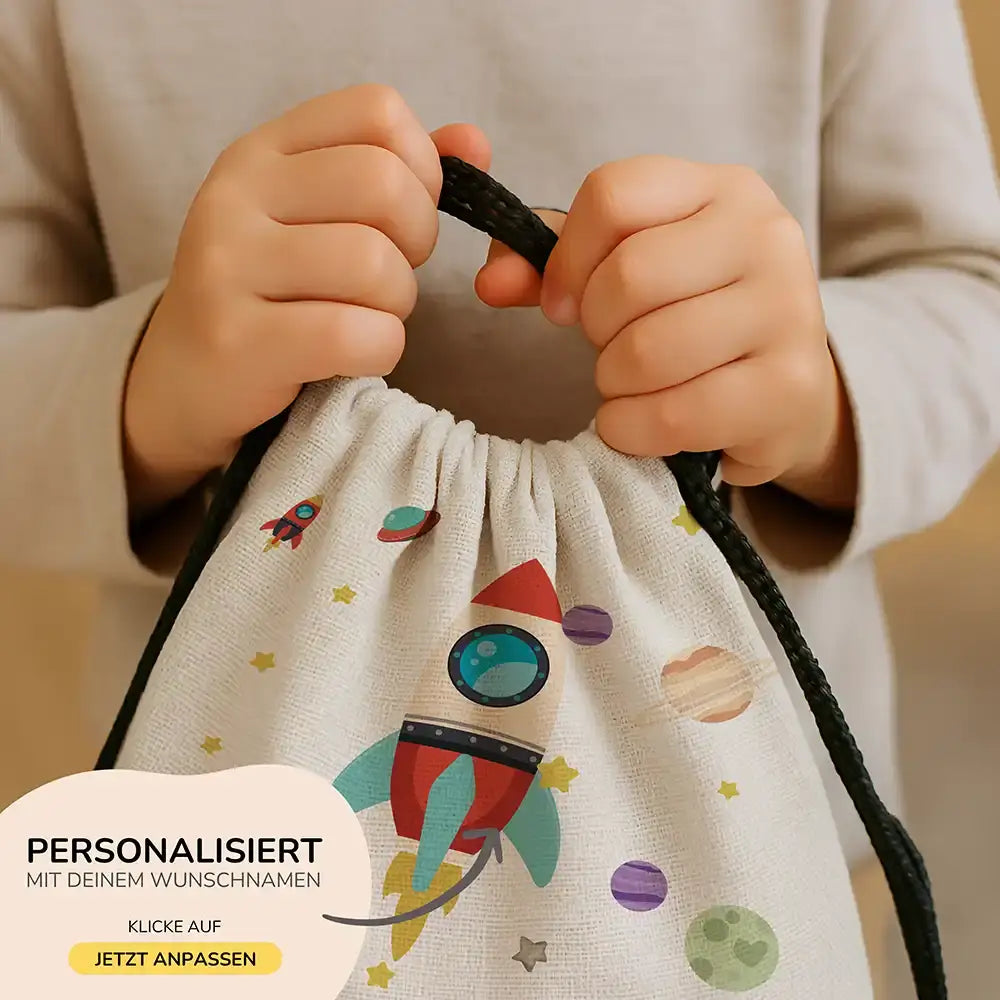Personalisierter Turnbeutel mit Namen - Rakete