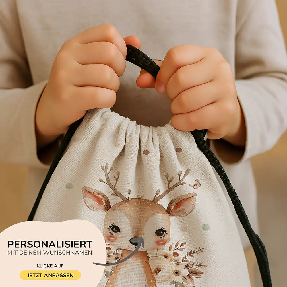 Personalisierter Turnbeutel mit Namen - Baby Reh