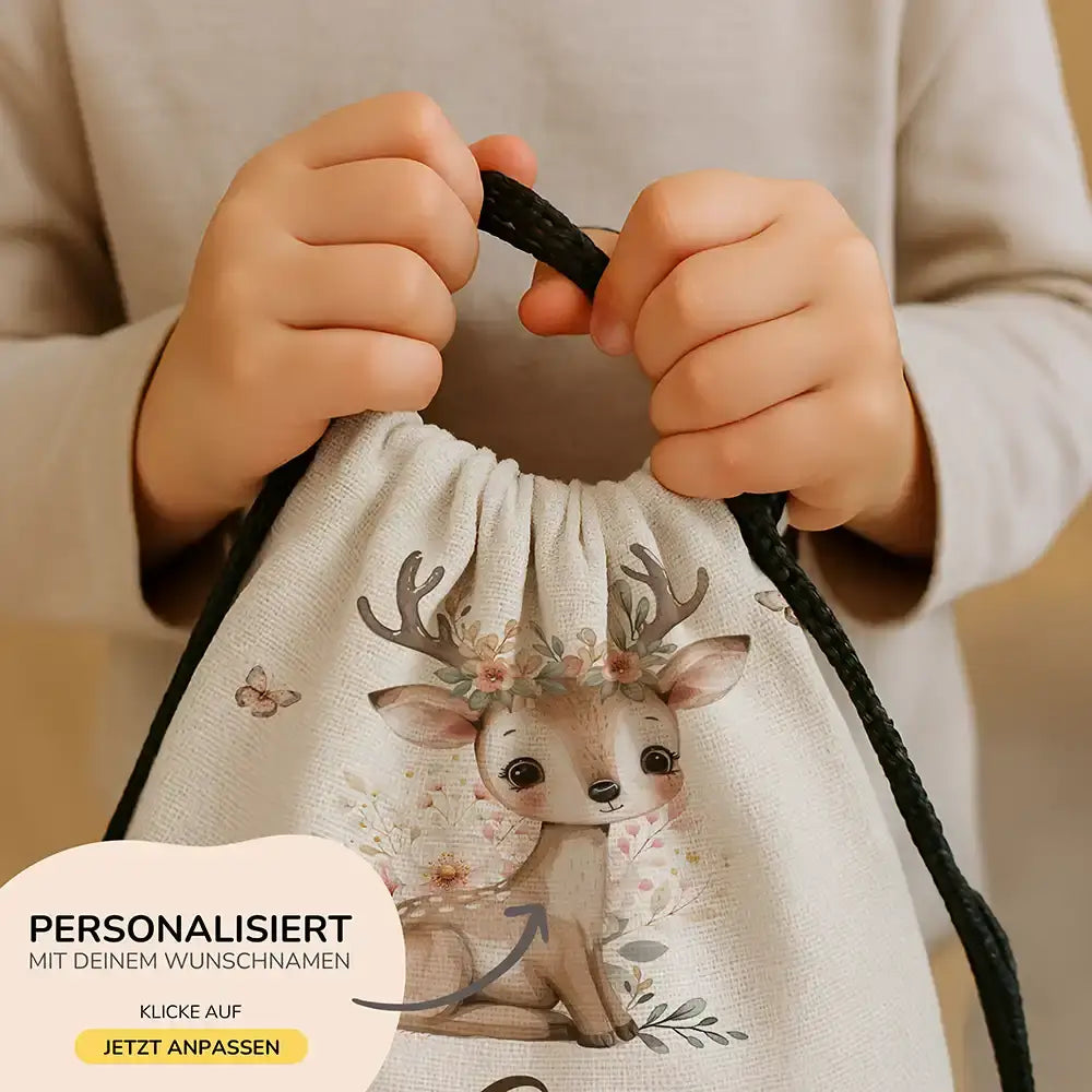 Personalisierter Turnbeutel mit Namen - Niedliches Reh