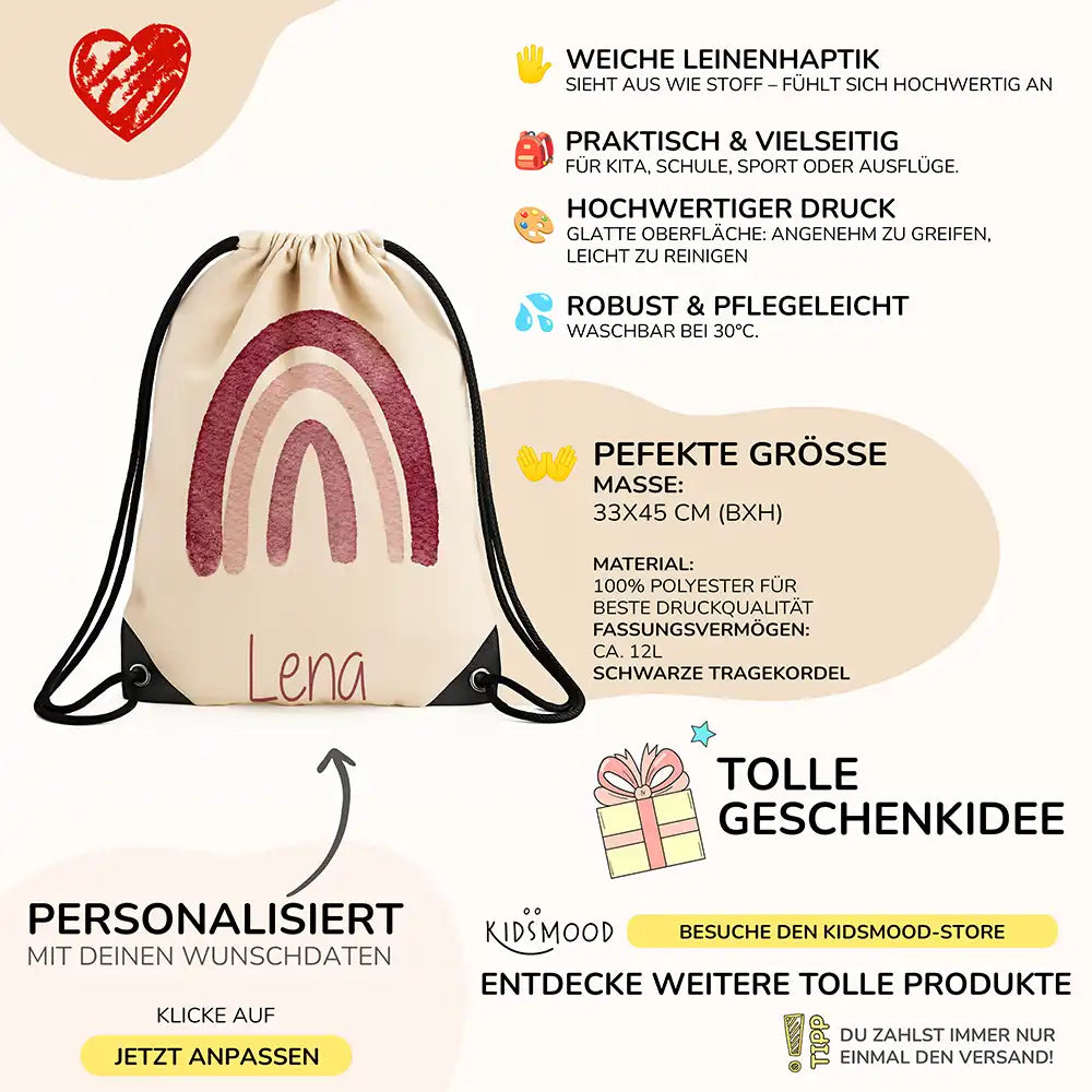 Personalisierter Turnbeutel mit Namen - Regenbogen