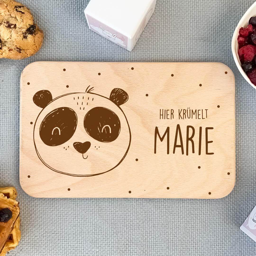 close-up of personalized design on breakfast board