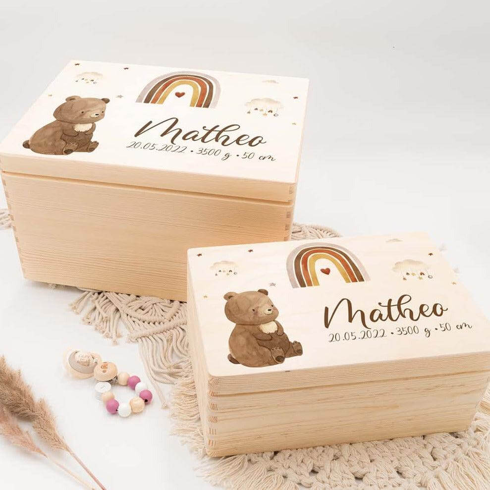 engraved memory box with boho bear and custom name