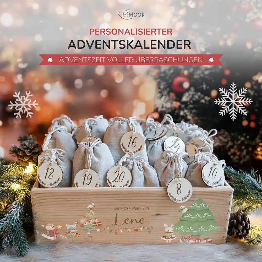 Adventskalender zum befüllen "Tiere und Weihnachtsbaum" personalisiert