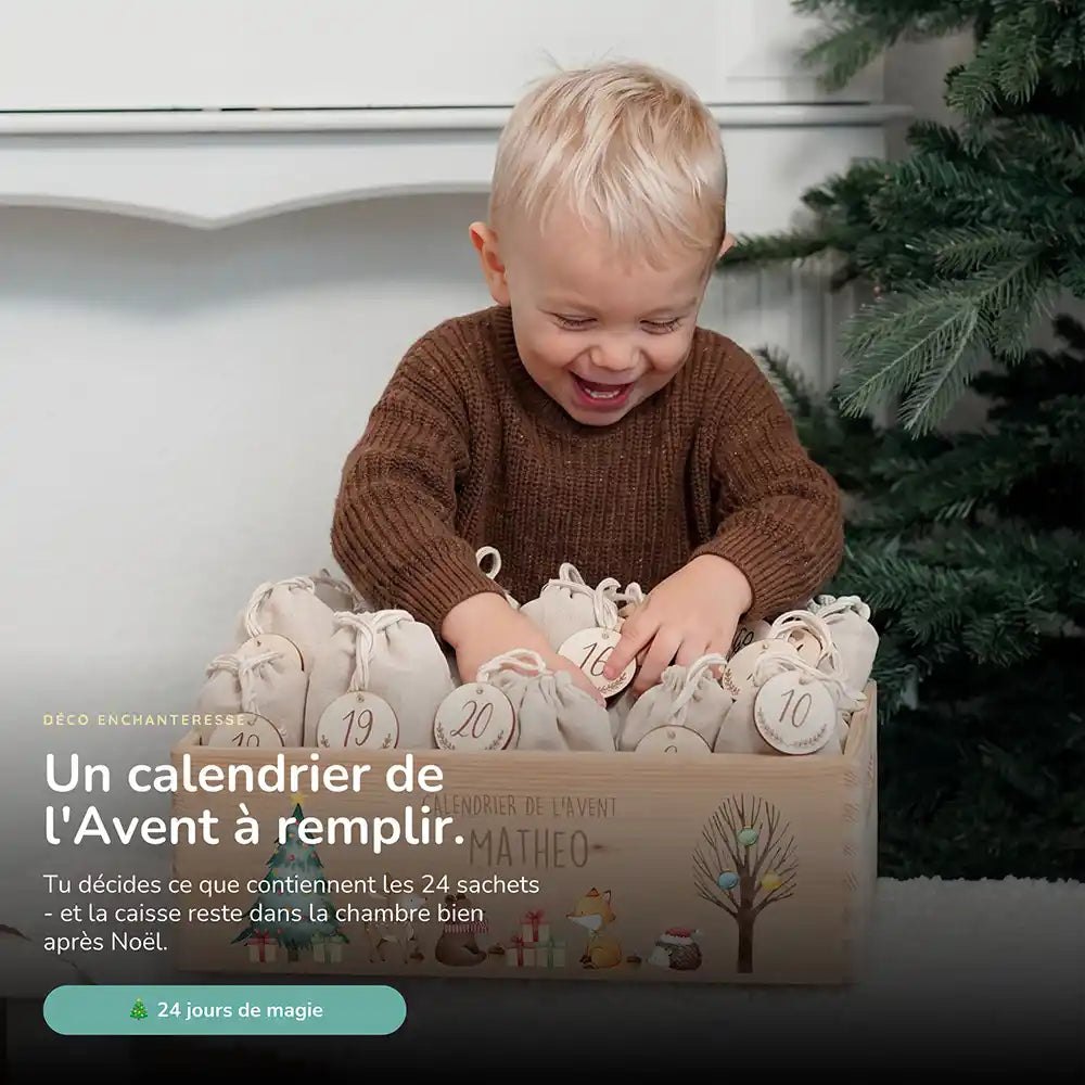 Calendrier de l'avent personnalisé, motif Faon et cadeaux — Vue principale | Kidsmood