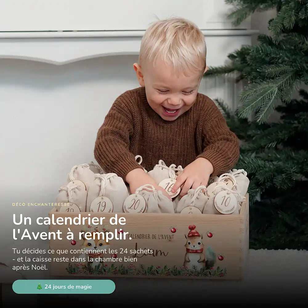 Calendrier de l'avent personnalisé, motif Renard et écureuil — Vue principale | Kidsmood