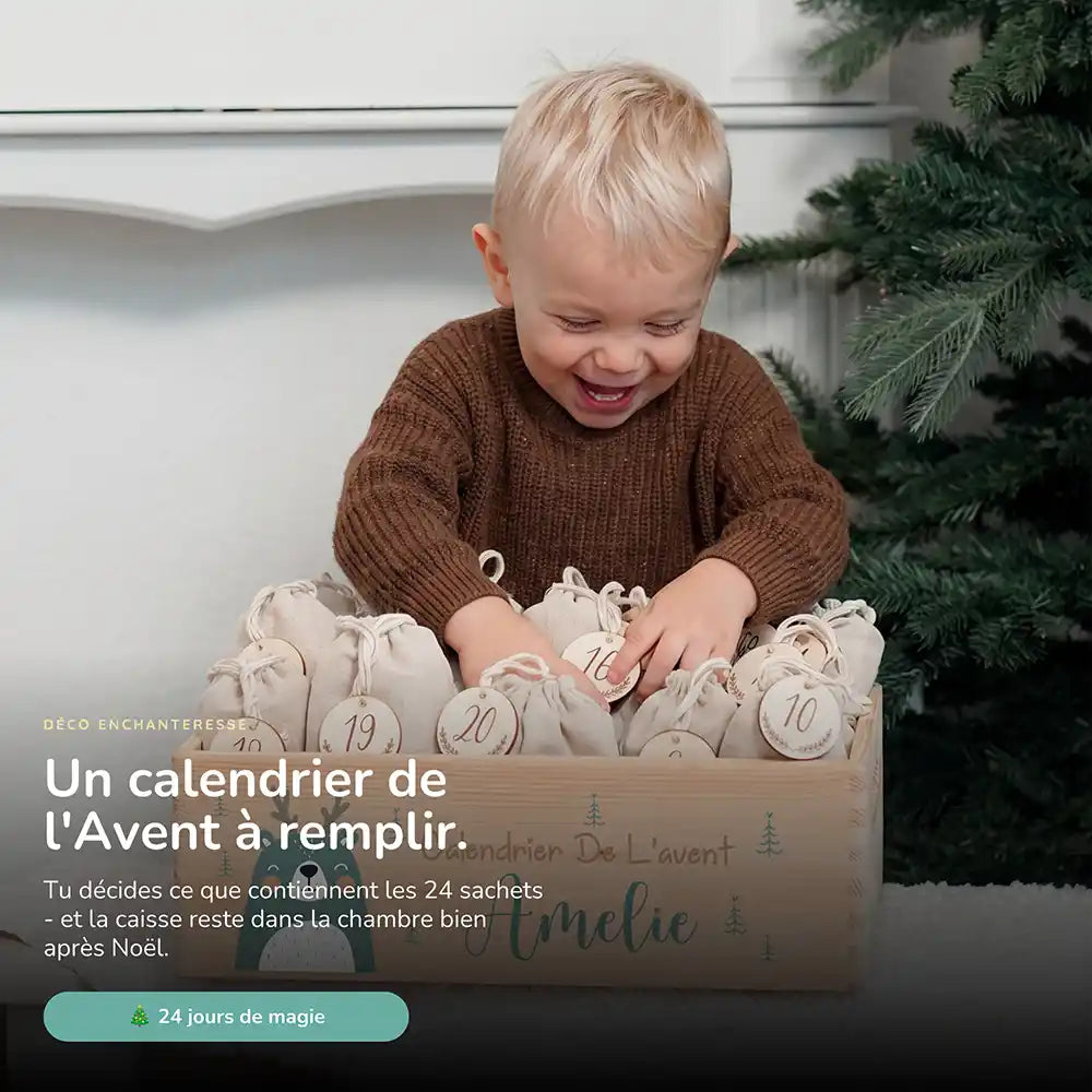 Calendrier de l'avent personnalisé, motif Renne vert — Vue principale | Kidsmood