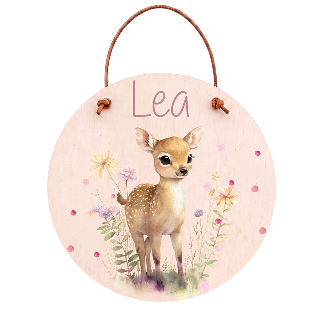 Plaque de porte personnalisée, motif Faon des prés — Vue principale | Kidsmood