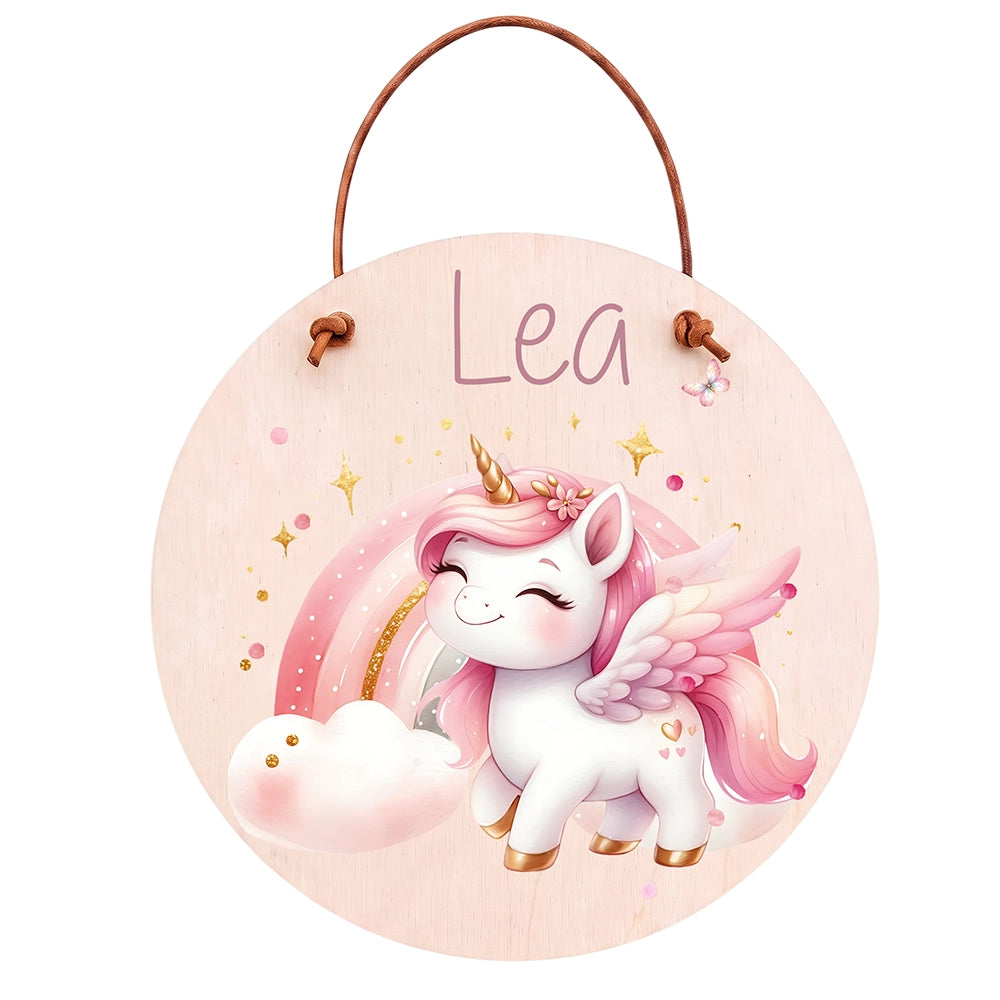 Plaque de porte personnalisée, motif Licorne arc-en-ciel — Vue principale | Kidsmood