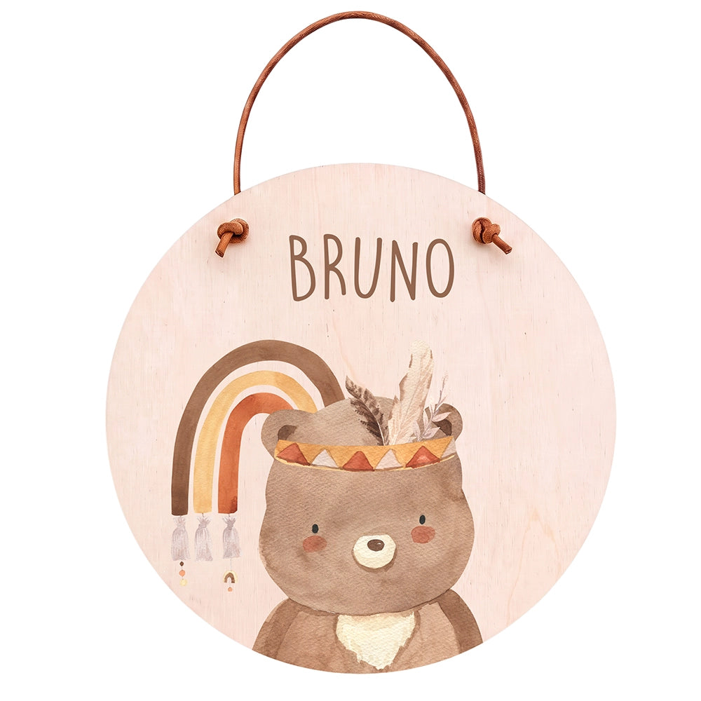 Plaque de porte personnalisée, motif Ours bohème — Vue principale | Kidsmood