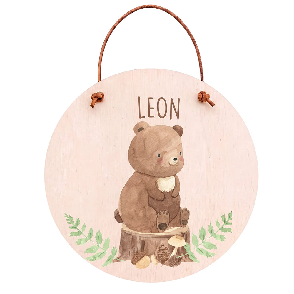 Plaque de porte personnalisée, motif Ours des bois — Vue principale | Kidsmood