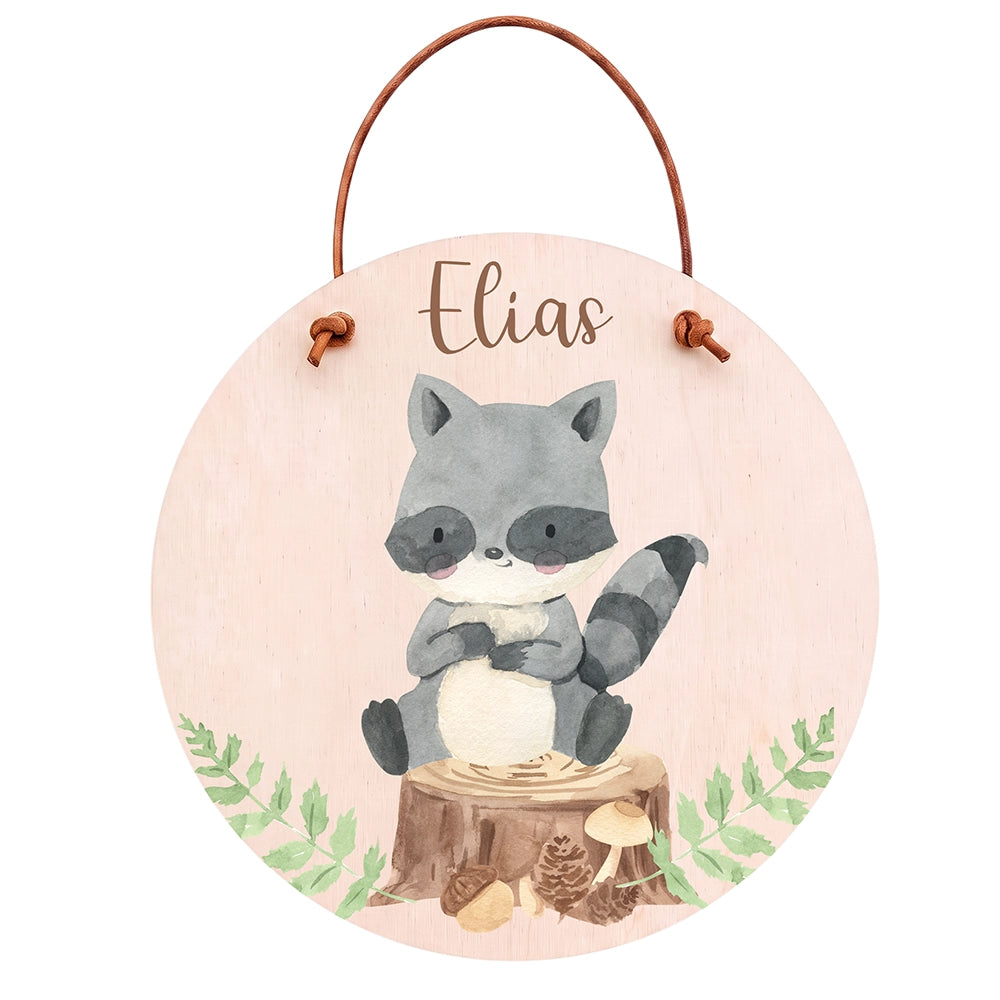 Plaque de porte personnalisée, motif Raton laveur — Vue principale | Kidsmood