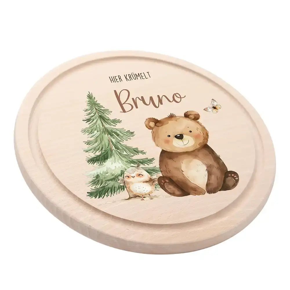 Rundes personalisiertes Frühstücksbrettchen Papa Bär mit Namen für Kinder