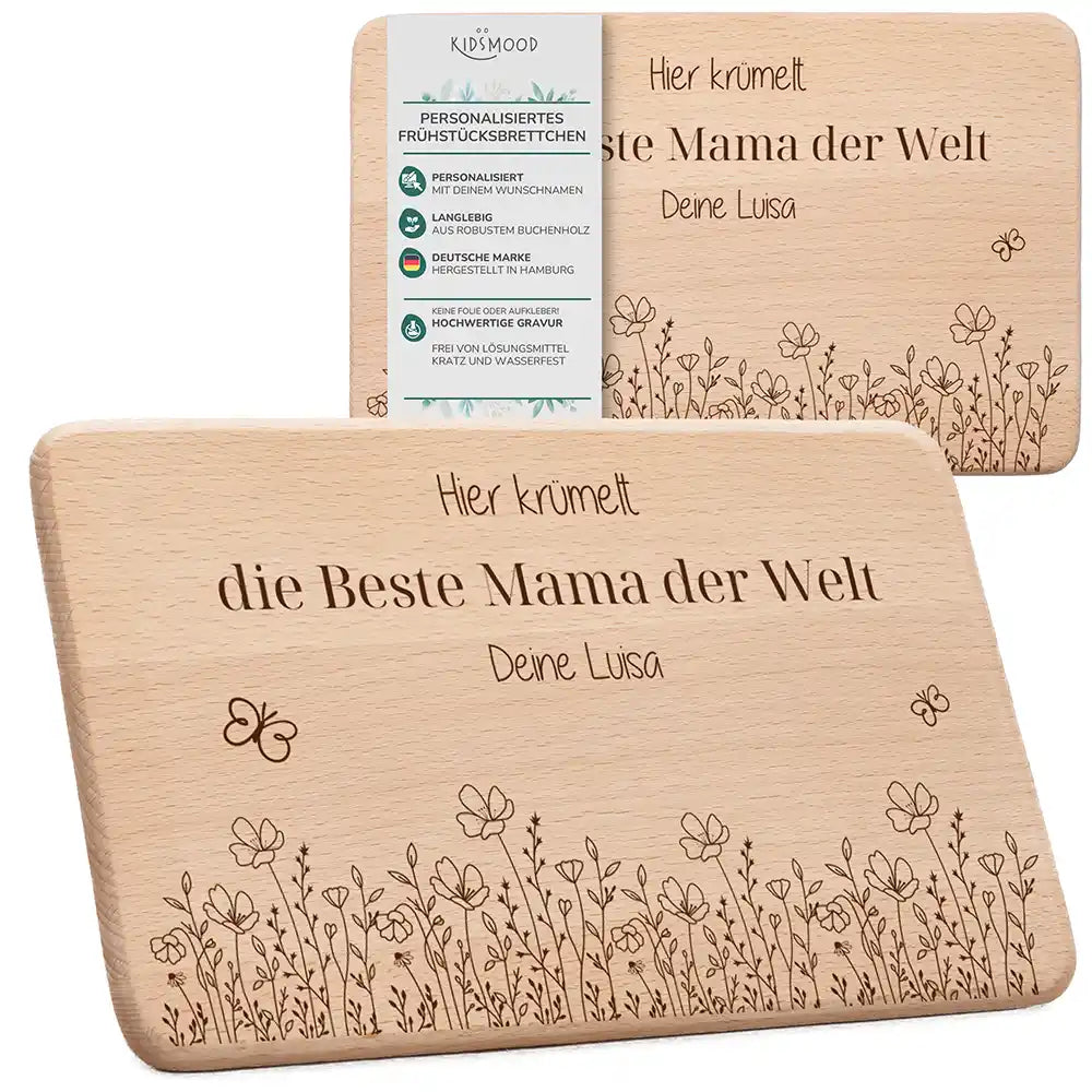 Frühstücksbrettchen Holz Die beste Mama der Welt mit Gravur - Geschenk Muttertag