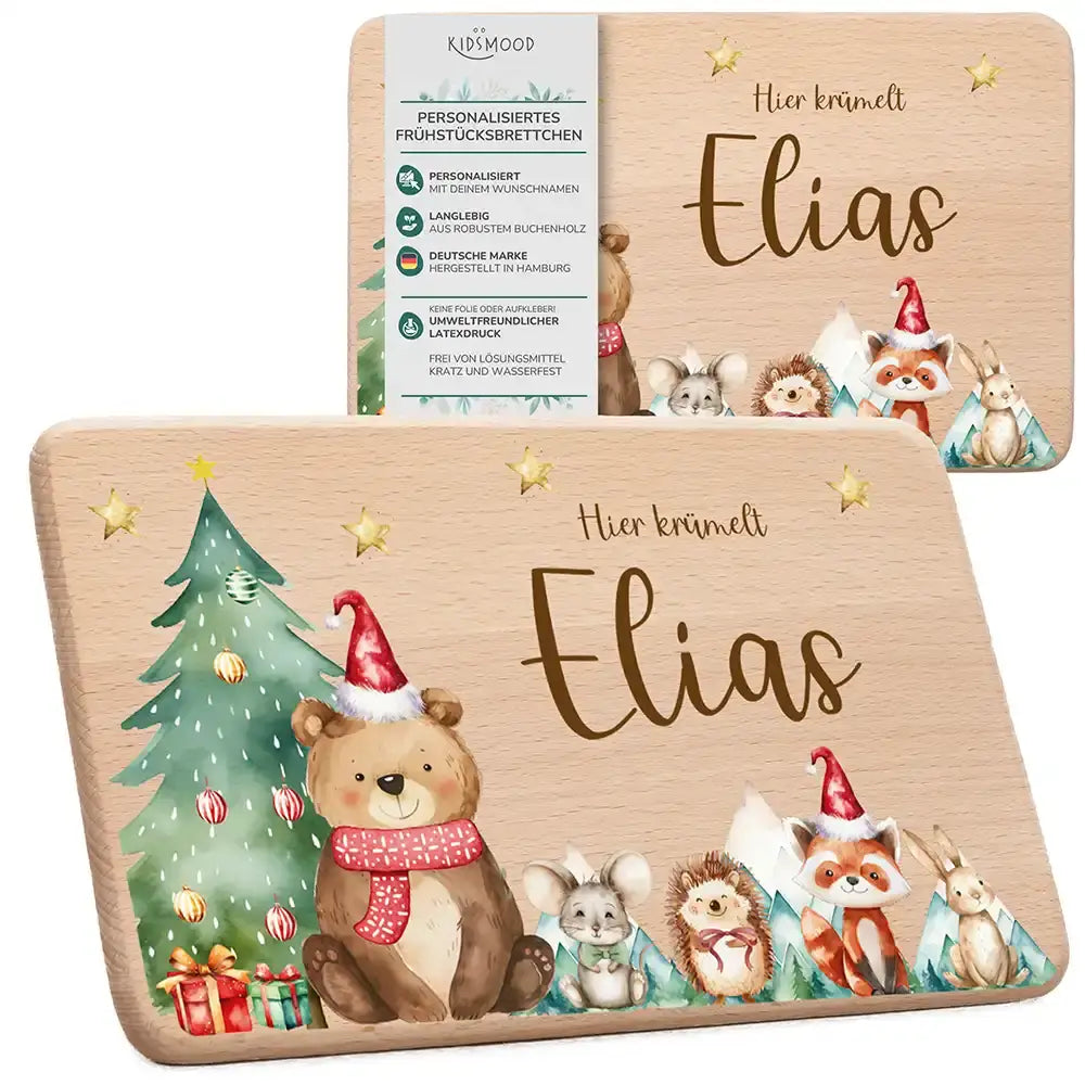 Frühstücksbrettchen Weihnachten Bär und Weihnachtsbaum - Geschenk Weihnachten