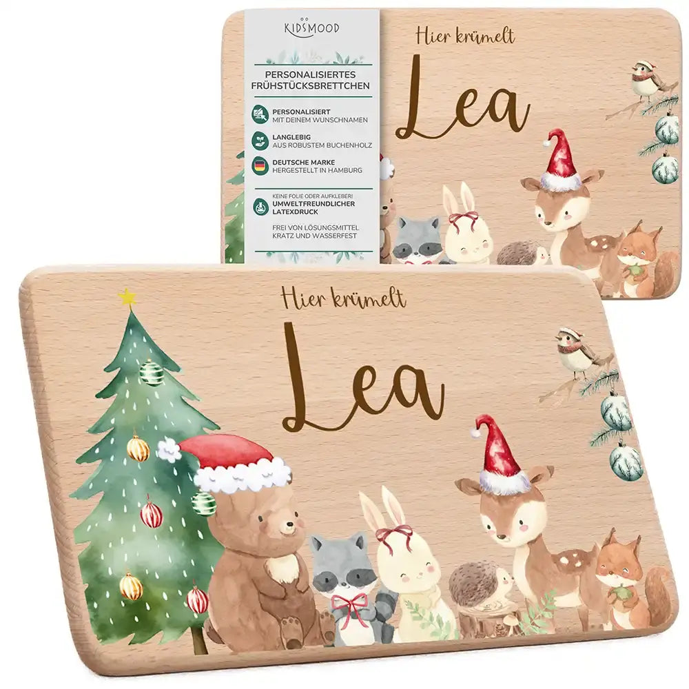 Frühstücksbrettchen Weihnachten mit winterlichen Tierfreunden - Geschenk Weihnachten