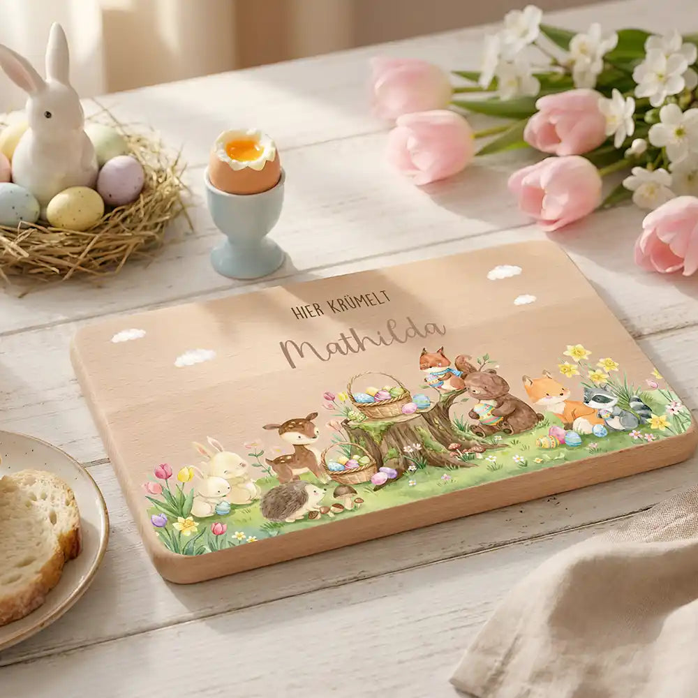Frühstücksbrettchen Ostern - Glückliche Waldtiere