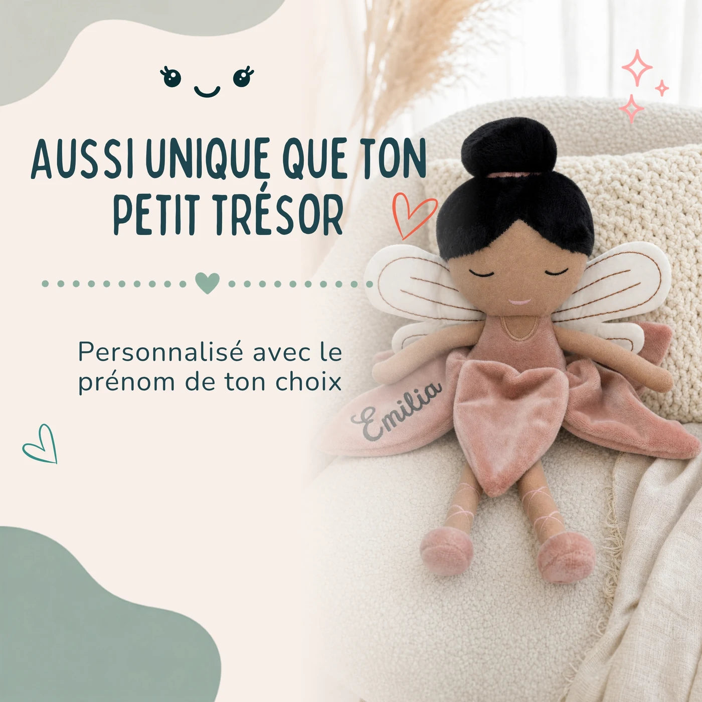 Peluche fée personnalisée avec le prénom de votre choix, coloris Rosé — Kidsmood