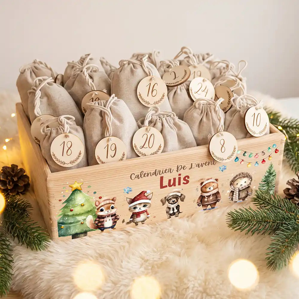 Calendrier de l'avent personnalisé, motif Chien et chat — Caisse garnie des 24 sachets | Kidsmood