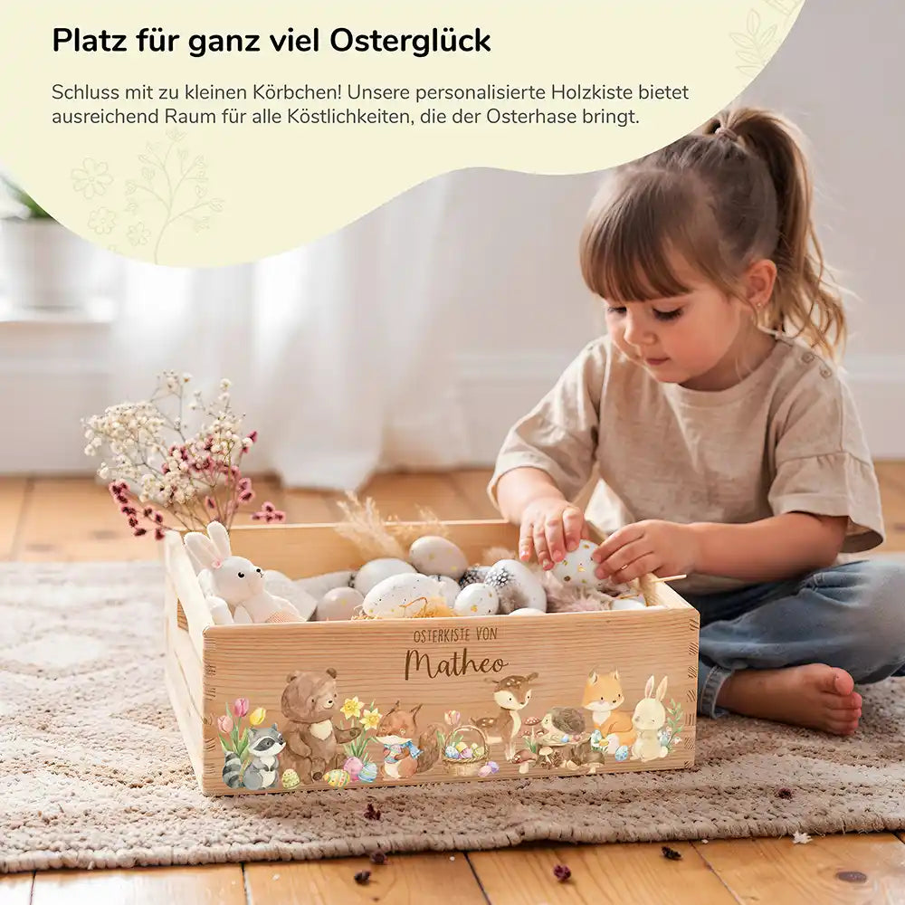 Osterkiste Holz personalisiert - Niedliche Waldtiere