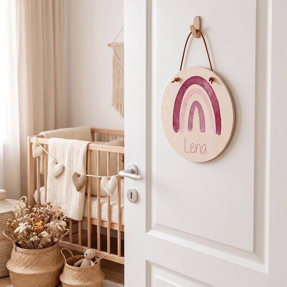 Plaque de porte personnalisée, motif Arc-en-ciel — Accrochée à la porte de la chambre | Kidsmood