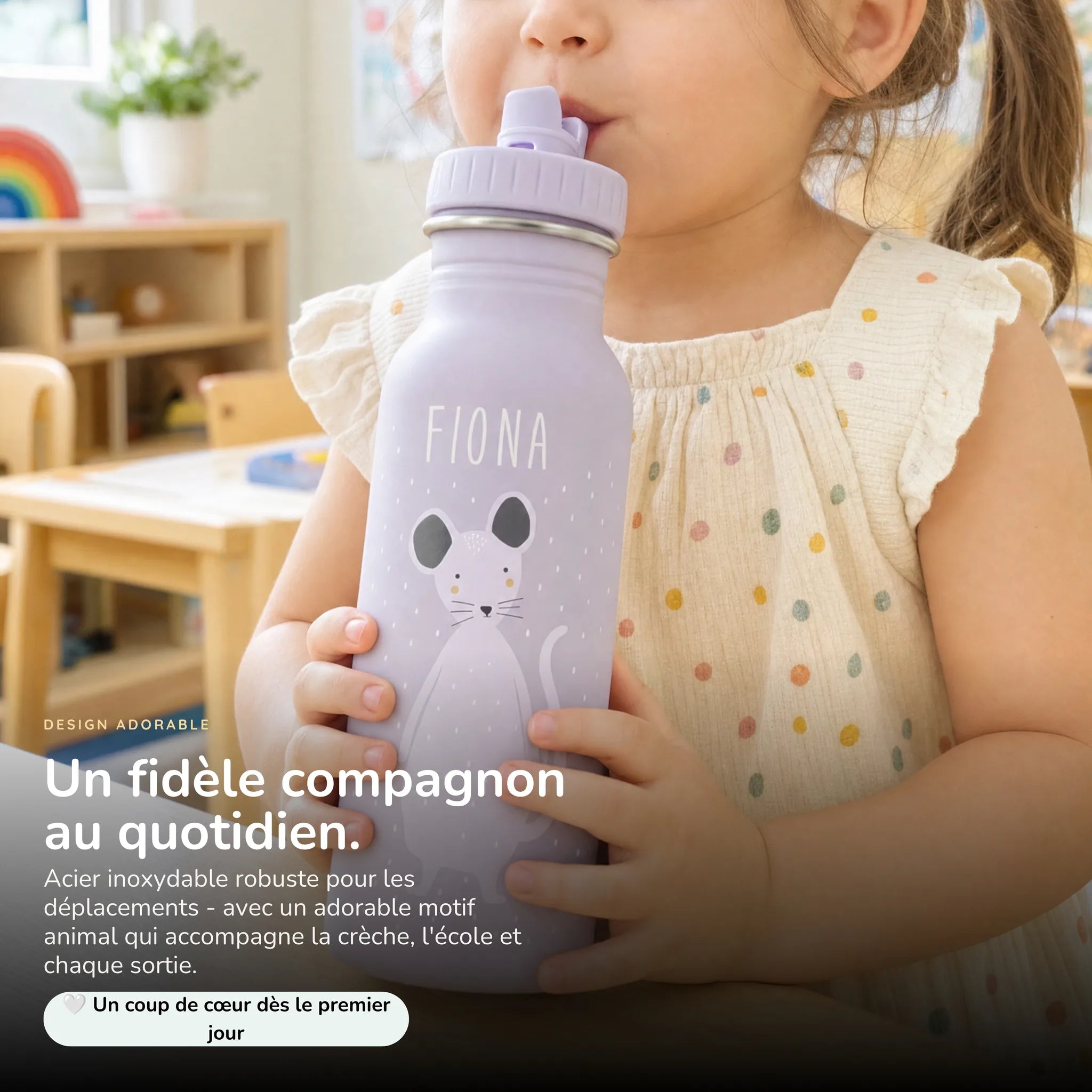 Gourde enfant 500 ml motif Souris, acier inoxydable personnalisé — Kidsmood
