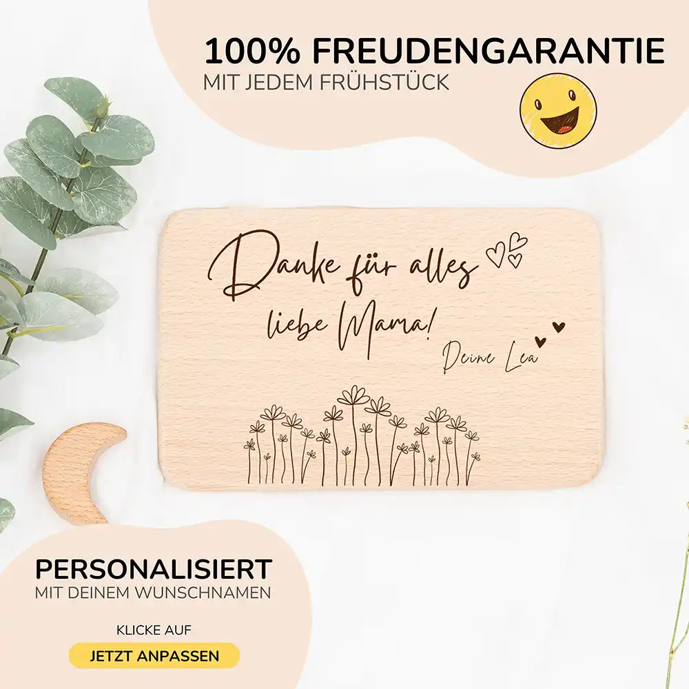 Frühstücksbrettchen Holz Holz Mama aus Holz mit Gravur Danke für alles - Muttertag Geschenk