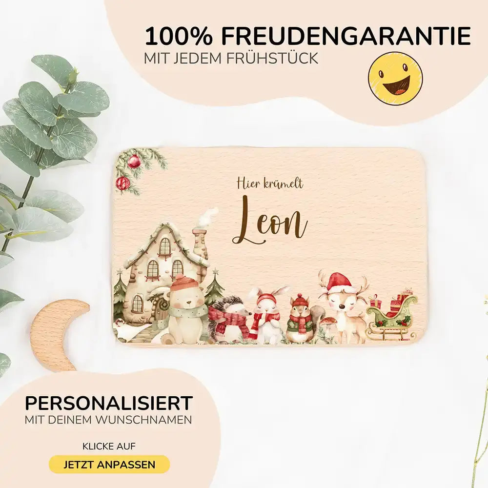 Frühstücksbrettchen Weihnachten Winterdorf mit Tieren - Geschenk Weihnachten