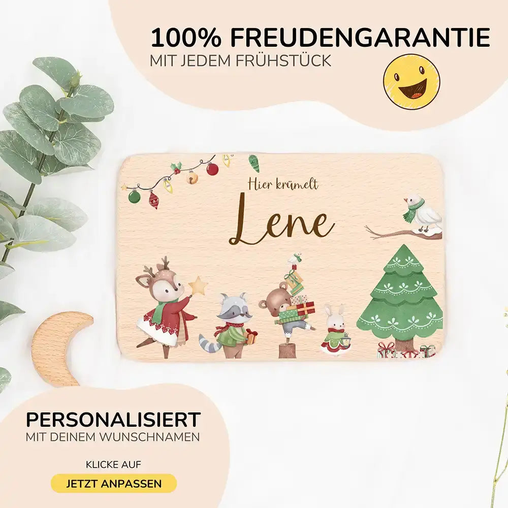 Frühstücksbrettchen Weihnachten Tiere und Weihnachtsbaum - Geschenk Weihnachten