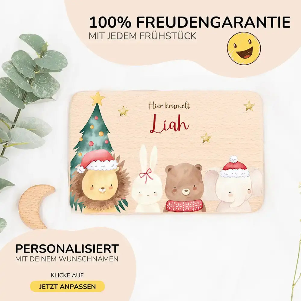 Frühstücksbrettchen Weihnachten mit weihnachtlichem Tiertrio - Geschenk Weihnachten
