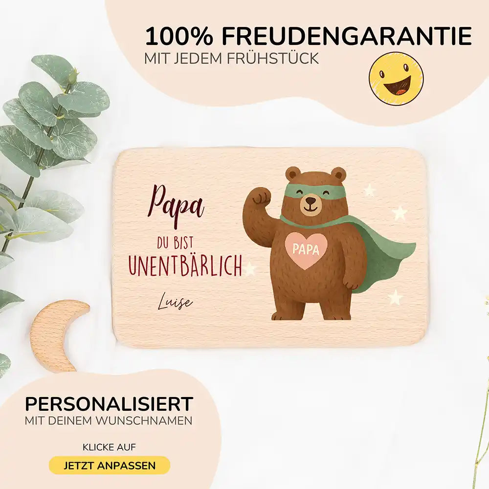 Frühstücksbrettchen Holz Du bist unentbärlich mit Gravur - Geschenk Vatertag
