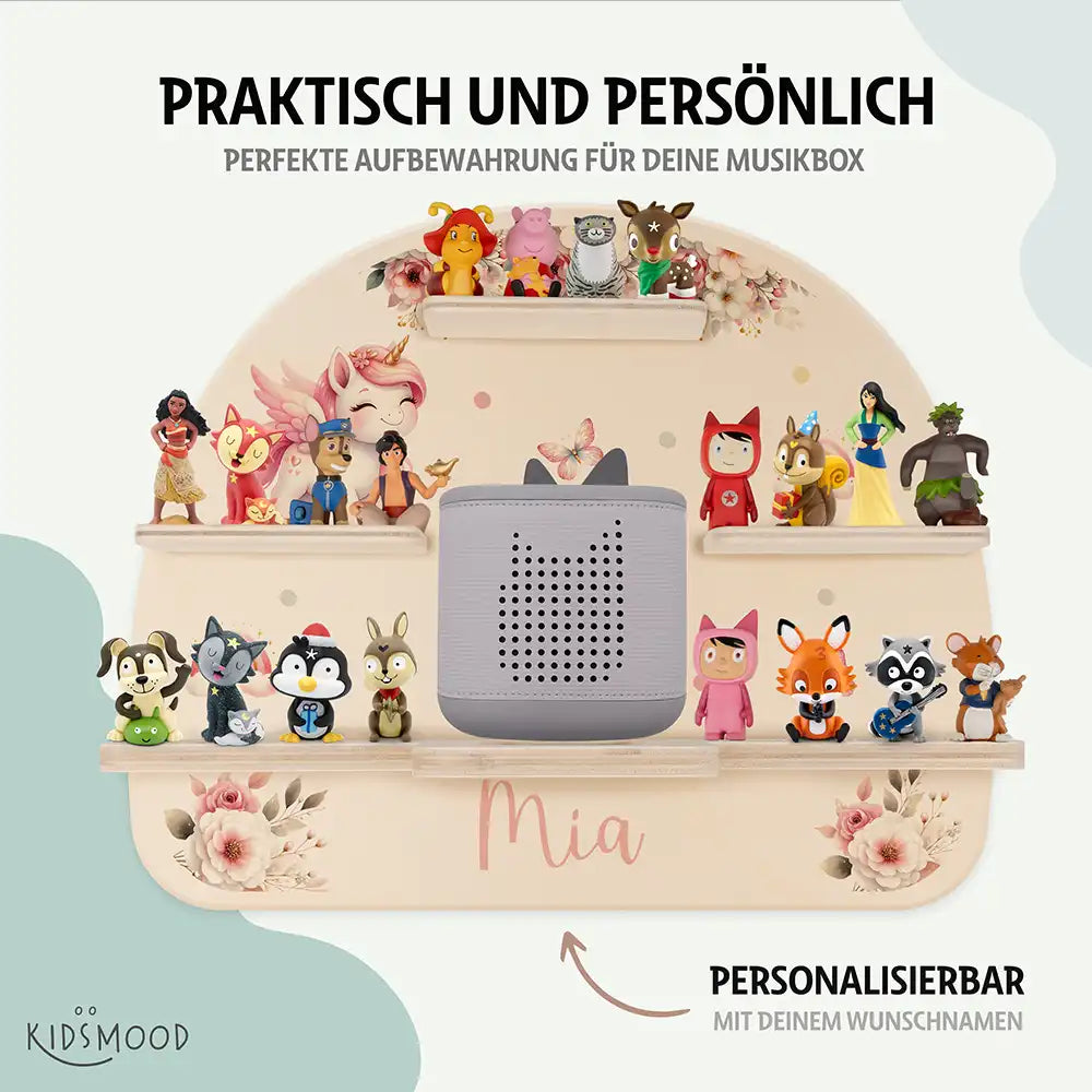 Tonie Regal aus Holz, Toniebox Regal personalisiert Einhorn