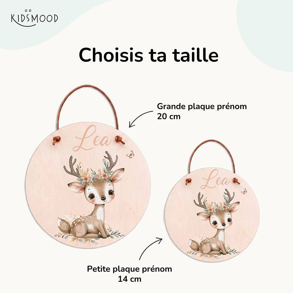 Plaque de porte personnalisée, motif Biche fleurie — Les deux tailles au choix | Kidsmood