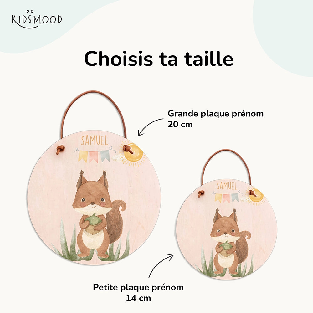 Plaque de porte personnalisée, motif Écureuil et fanions — Les deux tailles au choix | Kidsmood
