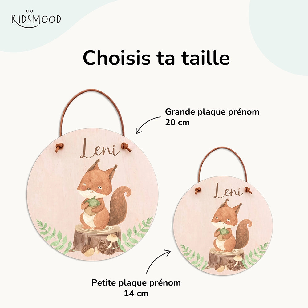 Plaque de porte personnalisée, motif Écureuil et gland — Les deux tailles au choix | Kidsmood