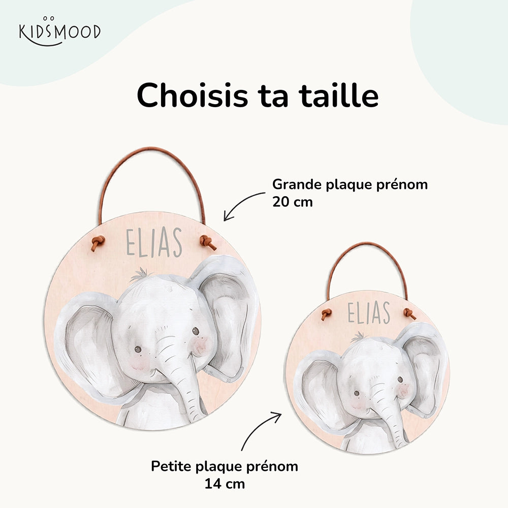 Plaque de porte personnalisée, motif Éléphant câlin — Les deux tailles au choix | Kidsmood