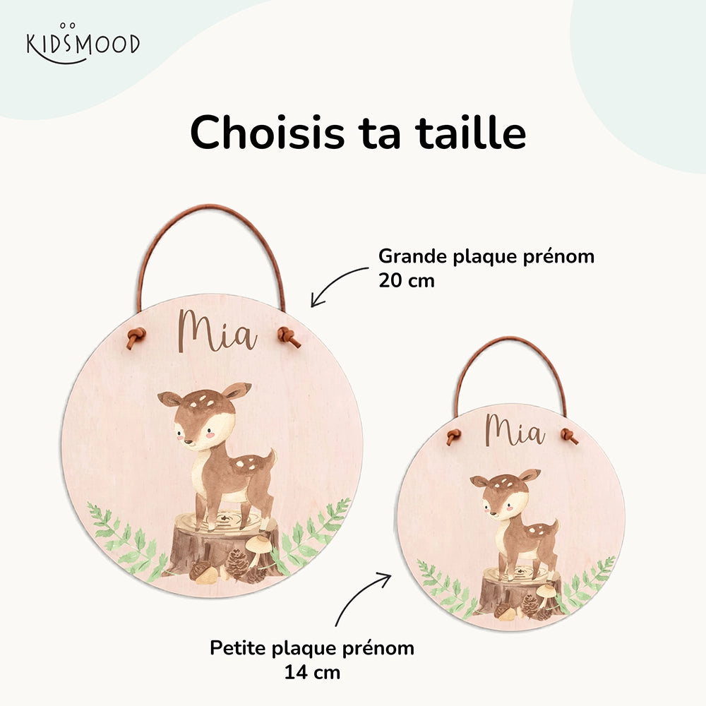 Plaque de porte personnalisée, motif Faon des bois — Les deux tailles au choix | Kidsmood