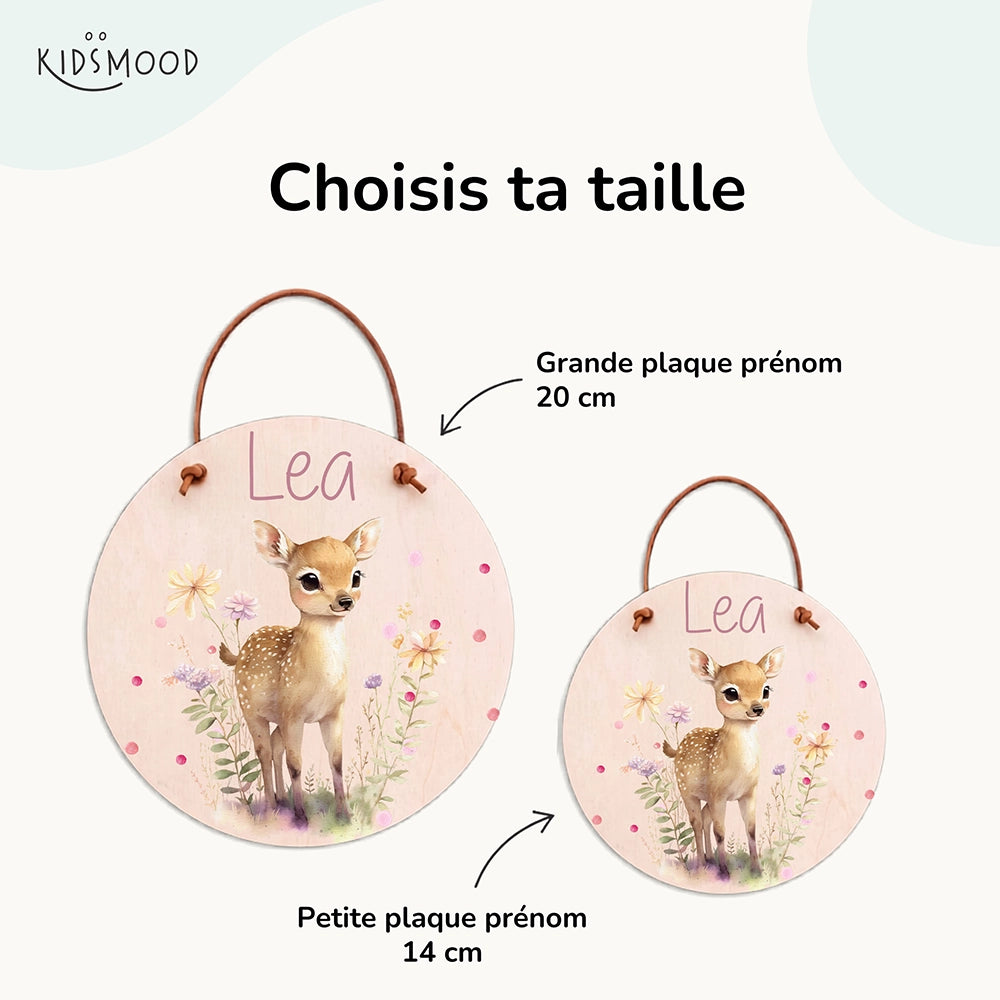 Plaque de porte personnalisée, motif Faon des prés — Les deux tailles au choix | Kidsmood