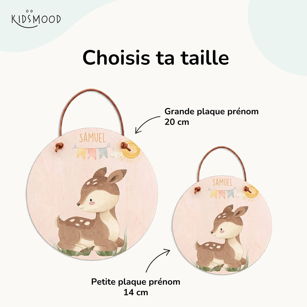 Plaque de porte personnalisée, motif Faon et fanions — Les deux tailles au choix | Kidsmood