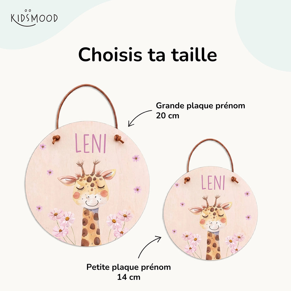 Plaque de porte personnalisée, motif Girafe fleurie — Les deux tailles au choix | Kidsmood