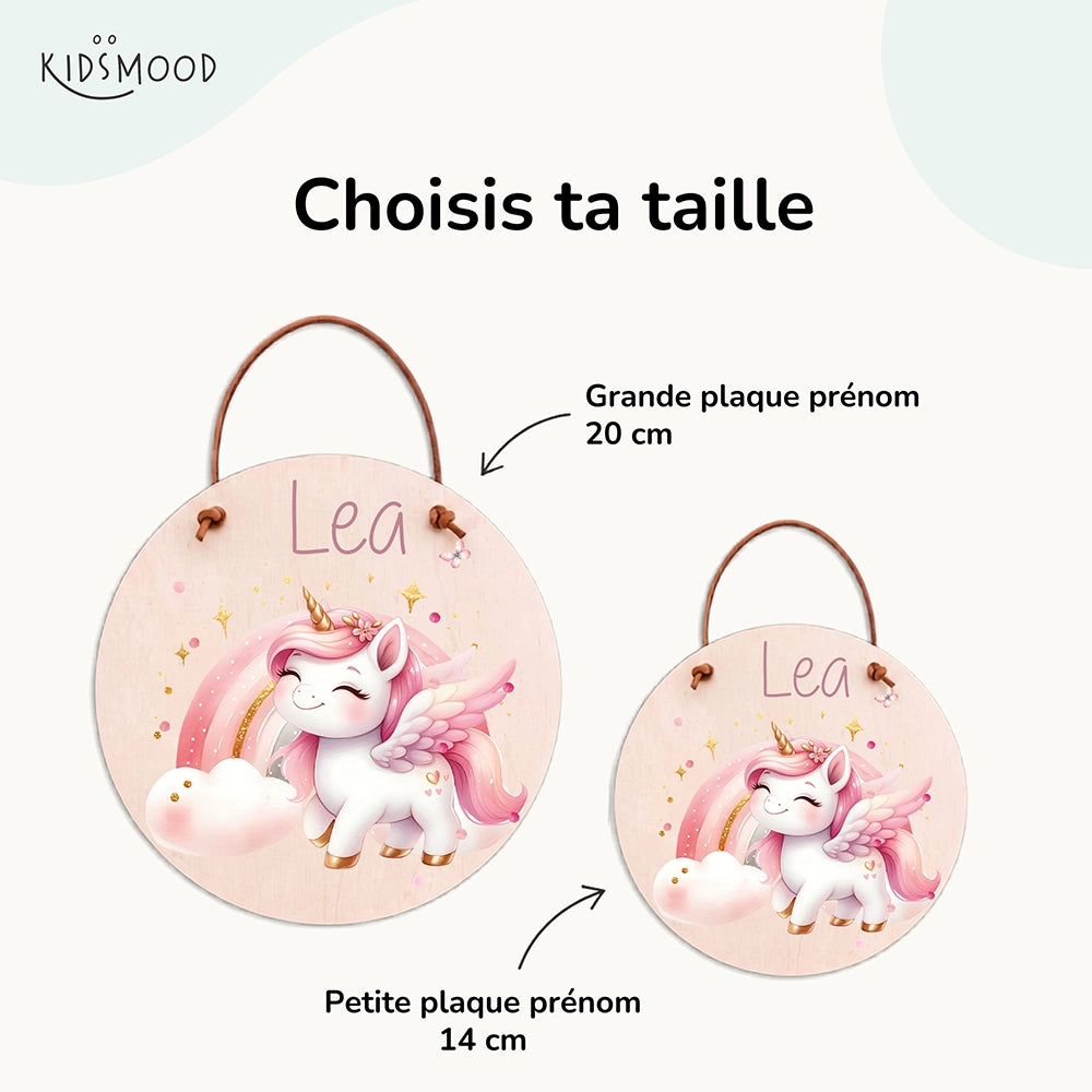 Plaque de porte personnalisée, motif Licorne arc-en-ciel — Les deux tailles au choix | Kidsmood