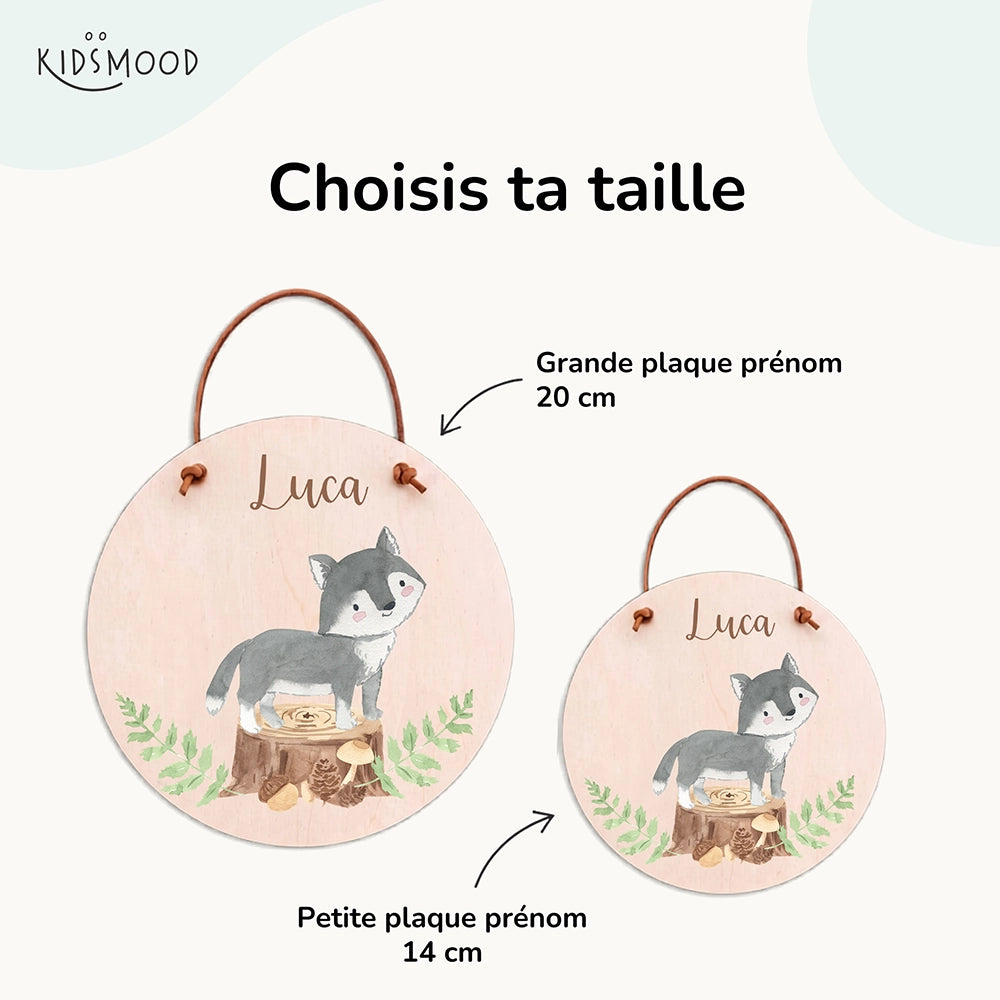 Plaque de porte personnalisée, motif Loup des bois — Les deux tailles au choix | Kidsmood