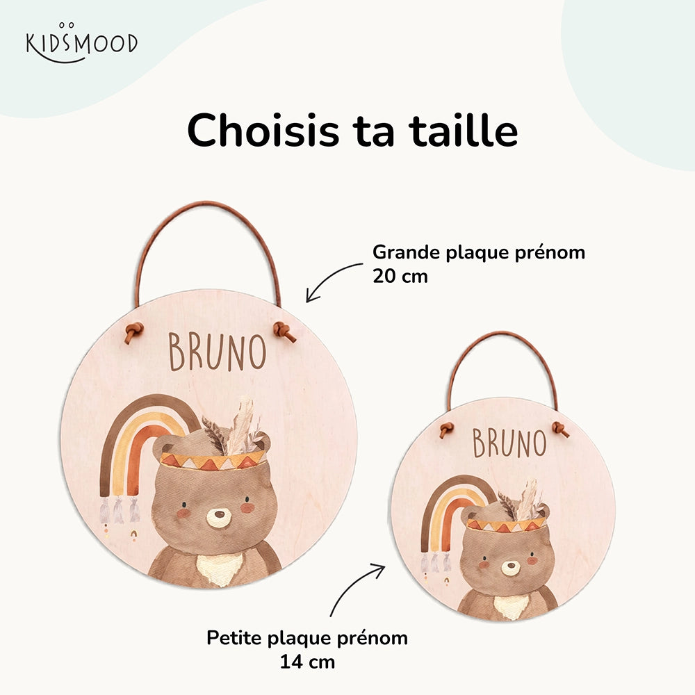Plaque de porte personnalisée, motif Ours bohème — Les deux tailles au choix | Kidsmood