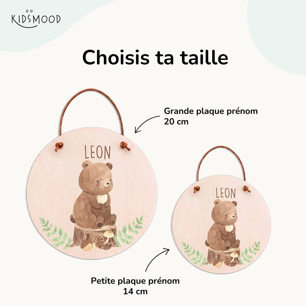 Plaque de porte personnalisée, motif Ours des bois — Les deux tailles au choix | Kidsmood