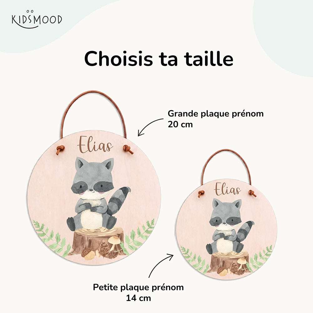 Plaque de porte personnalisée, motif Raton laveur — Les deux tailles au choix | Kidsmood