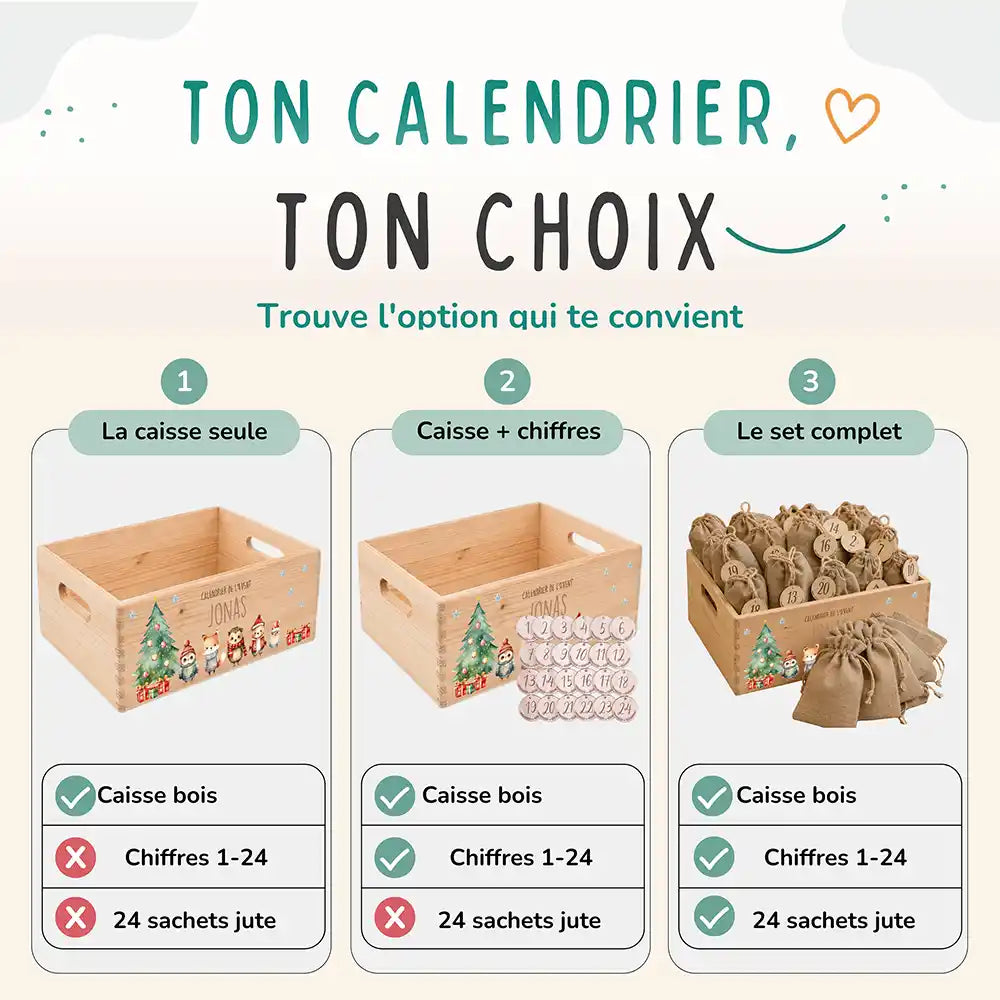 Calendrier de l'avent personnalisé, motif Amis de la forêt — Les trois compositions au choix | Kidsmood